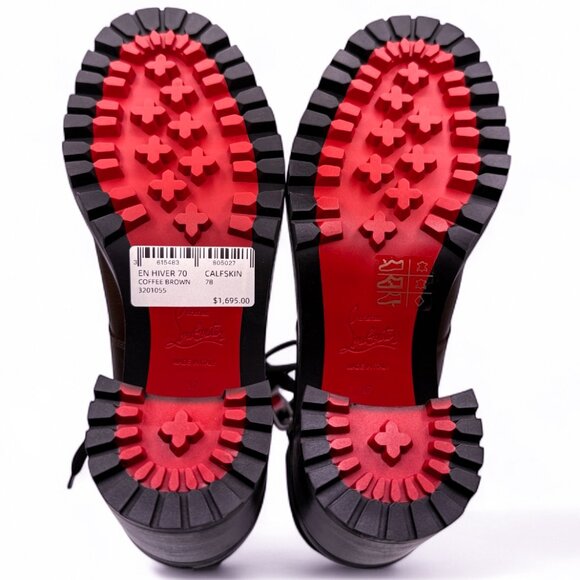 Christian Louboutin EN HIVER 70 Leather Combat Boots with Quilted Collar - Picture 12 of 13